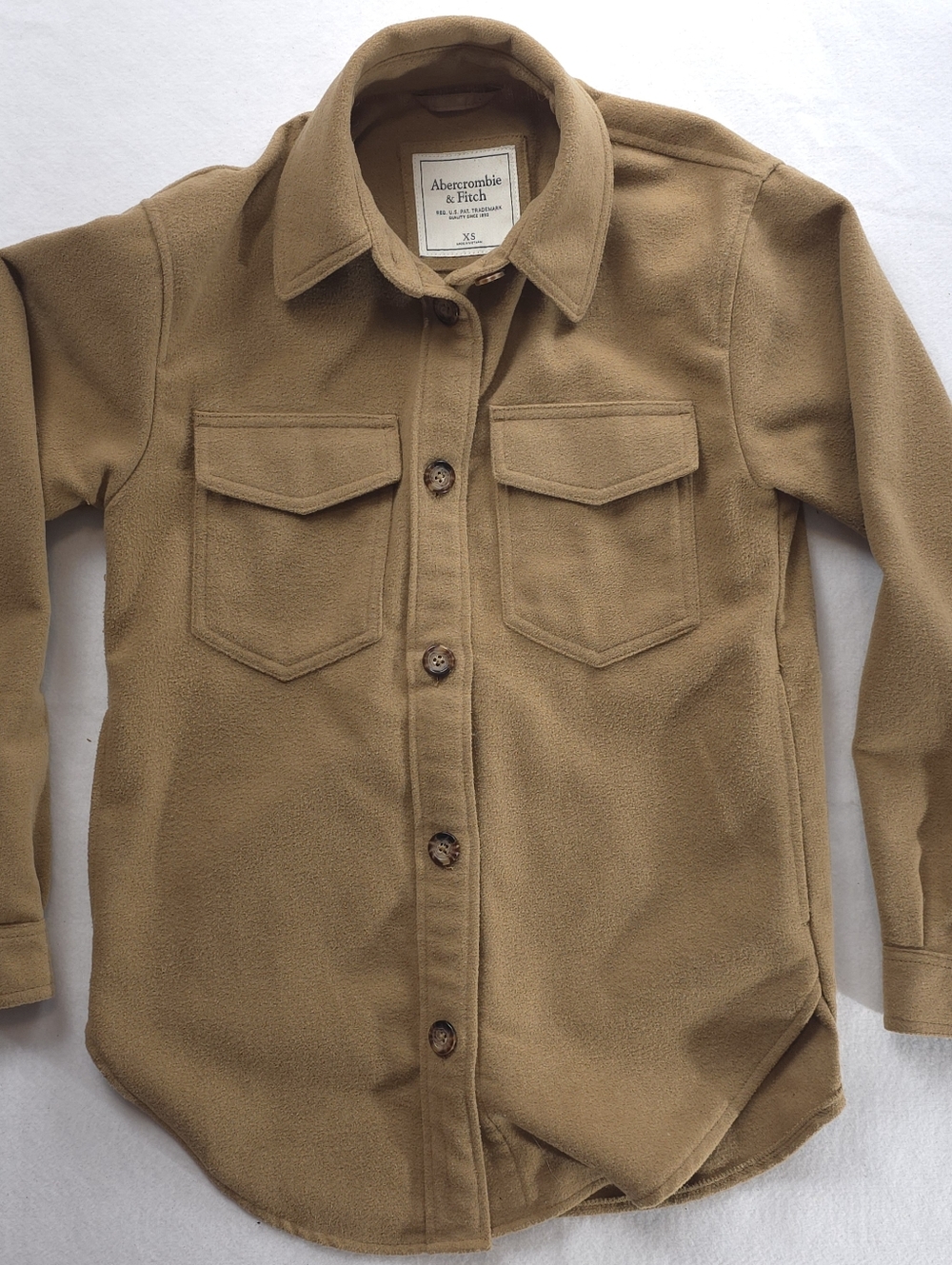 Abercrombie & Fitch Womens XS Fleece Shacket Button Up Tan Jacket